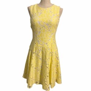 Tommy Hilfiger Yellow Floral Lace Midi Dress Fit and Flare Sleeveless Size 4